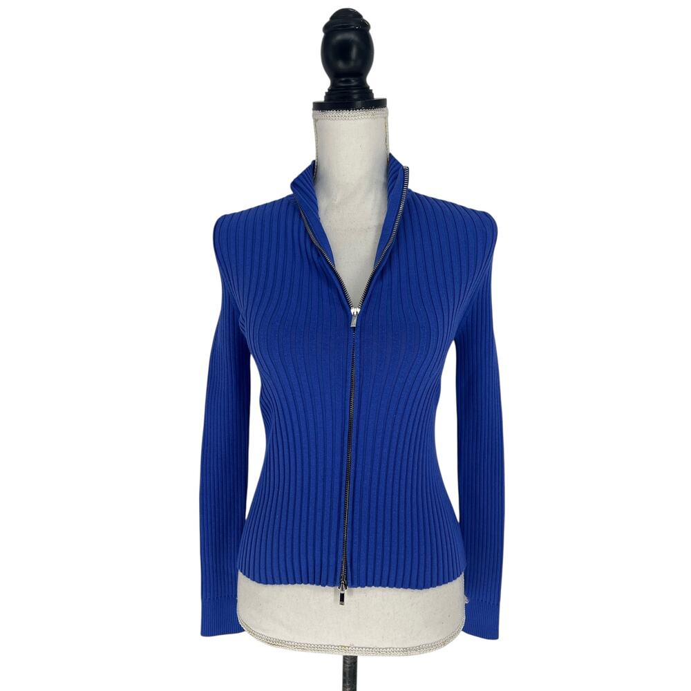 Wolford Concordia Ribbed Knit Zip Cardigan Blue XS - Picture 6 of 16